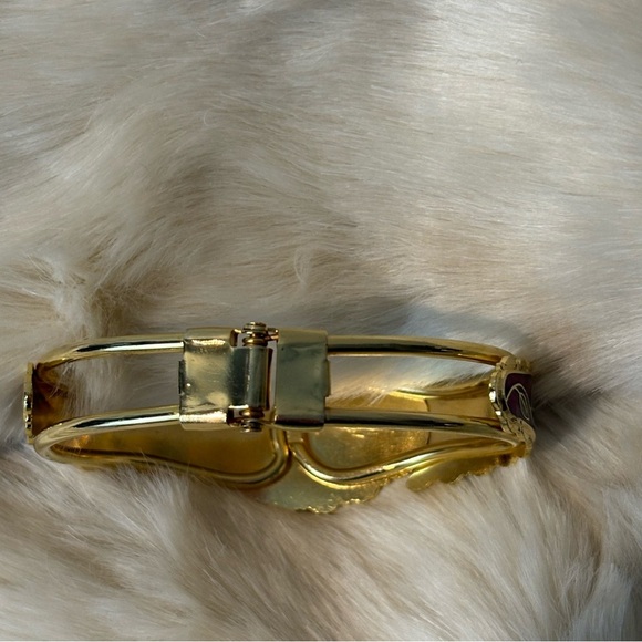 Vintage Cloisonné Red Gold Butterfly Floral Hinge Bangle Bracelet - Picture 4 of 5